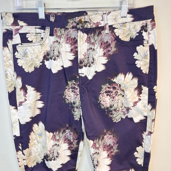 JEN7 by 7 for All Mankind Purple White Floral Sateen Skinny Pants Size 14 NWOT - Picture 3 of 13